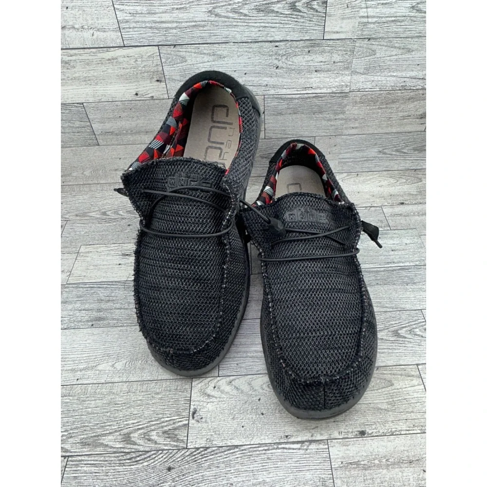 Hey Dude Wally Sox Men Sz 11 Jet Black Stretch Knit Slip On Loafers 110354935